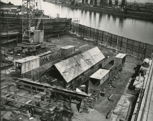 Photograph of  construction of laying of keel Crofton 