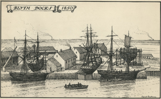 Photograph of sketch by Robert Bertram, Blyth Docks, Blyth, Northumberland.
