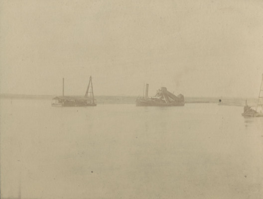 Photograph of vessels at sea, Blyth Harbour, Blyth, Northumberland.