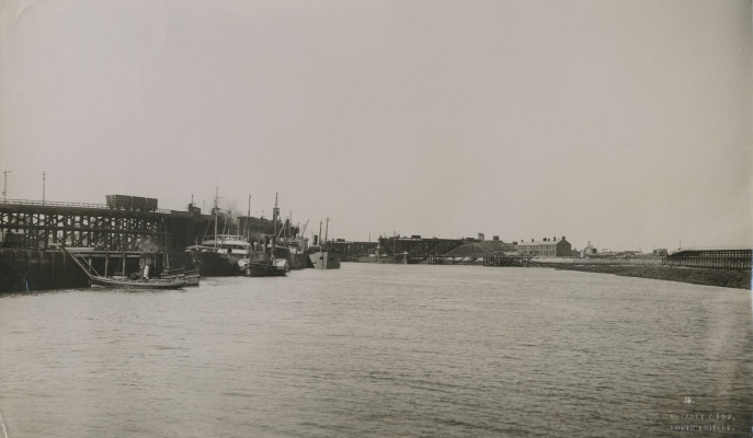 Photograph of  various vessels moored at Blyth Harbour, Blyth, Northumberland.