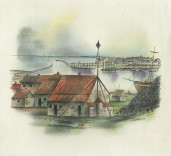 Smiths print of Blyth Harbour, Blyth, Northumberland.