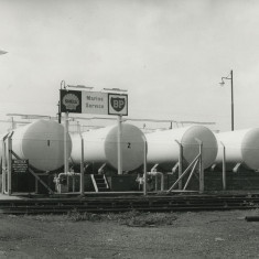 Photograph of 'Shell' & 'BP' Marine Service storage tanks, Blyth Harbour, Blyth, Northumberland.