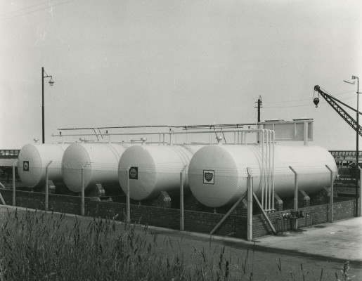 Potograph of 'Shell' & 'BP' Marine storage tanks. Blyth Harbour
