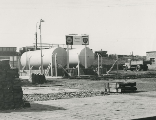 Photograph of 'Shell' & 'BP' Marine storage tanks. Blyth Harbour
